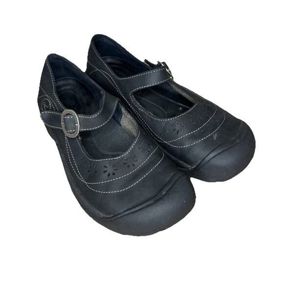 KEEN WOMENS 6 CALISTOGA MARY JANE GRAY NUBUCK LEATHER FLORAL BUCKLE OUTDOOR - Picture 1 of 9